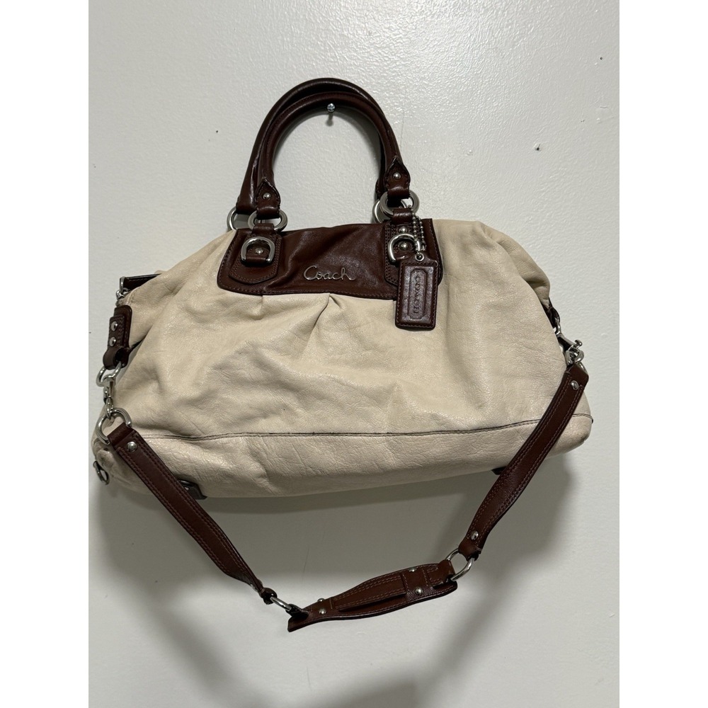 Coach Y2K Brown Cream Leather Handbag (lots of stains)